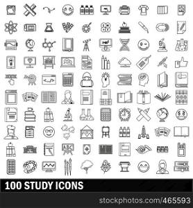 100 study icons set in outline style for any design vector illustration. 100 study icons set, outline style