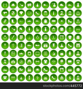 100 stylist icons set green circle isolated on white background vector illustration. 100 stylist icons set green circle