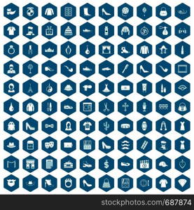 100 stylist icons set in sapphirine hexagon isolated vector illustration. 100 stylist icons sapphirine violet