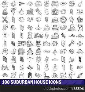 100 suburban house icons set in outline style for any design vector illustration. 100 suburban house icons set, outline style