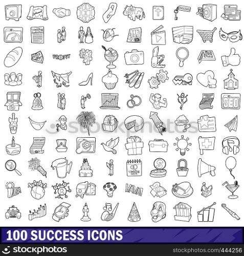 100 success icons set in outline style for any design vector illustration. 100 success icons set, outline style