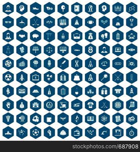 100 success icons set in sapphirine hexagon isolated vector illustration. 100 success icons sapphirine violet