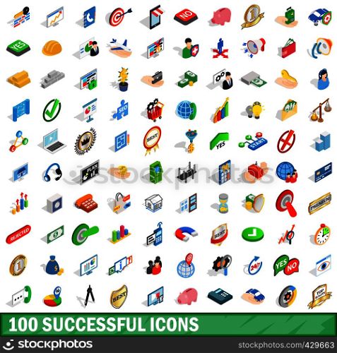 100 successful icons set in isometric 3d style for any design vector illustration. 100 successful icons set, isometric 3d style
