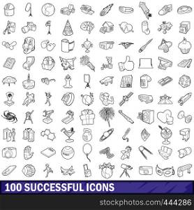 100 successful icons set in outline style for any design vector illustration. 100 successful icons set, outline style