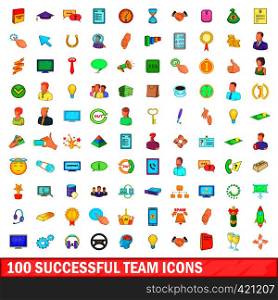 100 successful team icons set in cartoon style for any design vector illustration. 100 successful team icons set, cartoon style