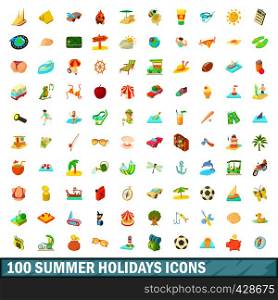 100 summer holidays icons set in cartoon style for any design vector illustration. 100 summer holidays icons set, cartoon style