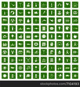 100 summer holidays icons set in grunge style green color isolated on white background vector illustration. 100 summer holidays icons set grunge green