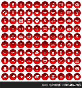100 summer holidays icons set in red circle isolated on white vector illustration. 100 summer holidays icons set red