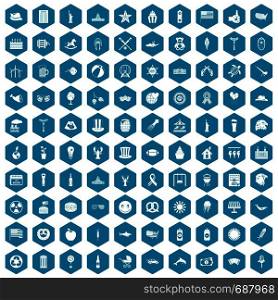 100 summer holidays icons set in sapphirine hexagon isolated vector illustration. 100 summer holidays icons sapphirine violet