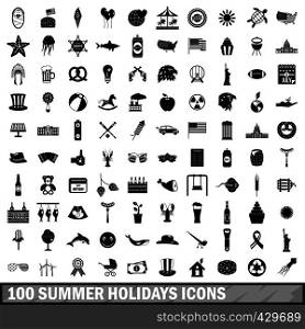 100 summer holidays icons set in simple style for any design vector illustration. 100 summer holidays icons set, simple style
