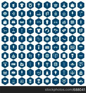 100 summer shopping icons set in sapphirine hexagon isolated vector illustration. 100 summer shopping icons sapphirine violet