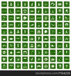 100 summer vacation icons set in grunge style green color isolated on white background vector illustration. 100 summer vacation icons set grunge green