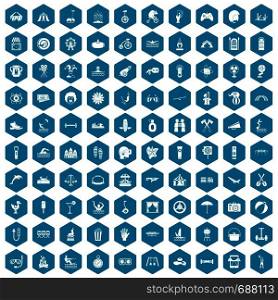 100 summer vacation icons set in sapphirine hexagon isolated vector illustration. 100 summer vacation icons sapphirine violet