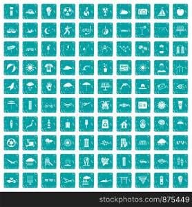 100 sun icons set in grunge style blue color isolated on white background vector illustration. 100 sun icons set grunge blue