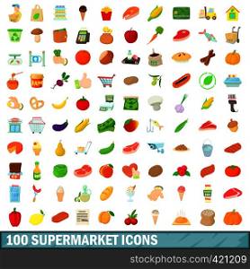 100 supermarket icons set in cartoon style for any design vector illustration. 100 supermarket icons set, cartoon style
