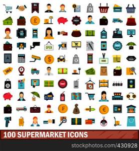 100 supermarket icons set in flat style for any design vector illustration. 100 supermarket icons set, flat style