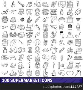 100 supermarket icons set in outline style for any design vector illustration. 100 supermarket icons set, outline style