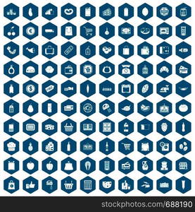 100 supermarket icons set in sapphirine hexagon isolated vector illustration. 100 supermarket icons sapphirine violet