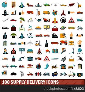 100 supply delivery icons set in flat style for any design vector illustration. 100 supply delivery icons set, flat style