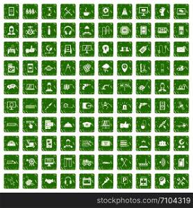 100 support center icons set in grunge style green color isolated on white background vector illustration. 100 support icons set grunge green