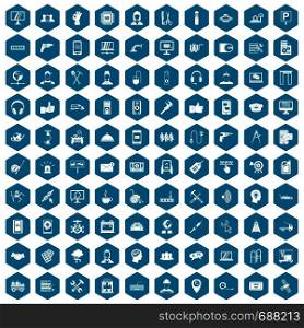 100 support center icons set in sapphirine hexagon isolated vector illustration. 100 support icons sapphirine violet