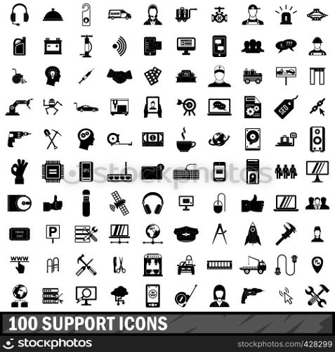 100 support center icons set in simple style for any design vector illustration. 100 support icons set, simple style