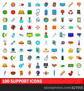 100 support icons set in cartoon style for any design vector illustration. 100 support icons set, cartoon style