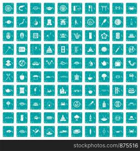 100 sushi bar icons set in grunge style blue color isolated on white background vector illustration. 100 sushi bar icons set grunge blue