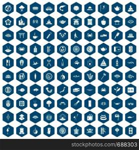 100 sushi bar icons set in sapphirine hexagon isolated vector illustration. 100 sushi bar icons sapphirine violet