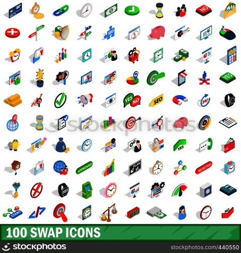 100 swap icons set in isometric 3d style for any design vector illustration. 100 swap icons set, isometric 3d style