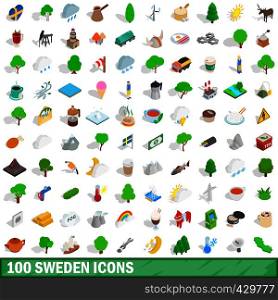 100 sweden icons set in isometric 3d style for any design vector illustration. 100 sweden icons set, isometric 3d style