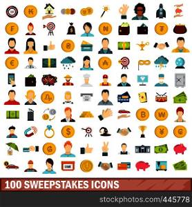 100 sweepstakes icons set in flat style for any design vector illustration. 100 sweepstakes icons set, flat style