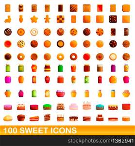 100 sweet icons set. Cartoon illustration of 100 sweet icons vector set isolated on white background. 100 sweet icons set, cartoon style