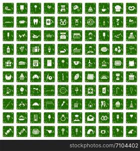 100 sweets icons set in grunge style green color isolated on white background vector illustration. 100 sweets icons set grunge green