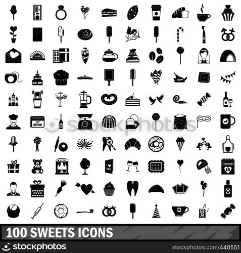 100 sweets icons set in simple style for any design vector illustration. 100 sweets icons set, simple style