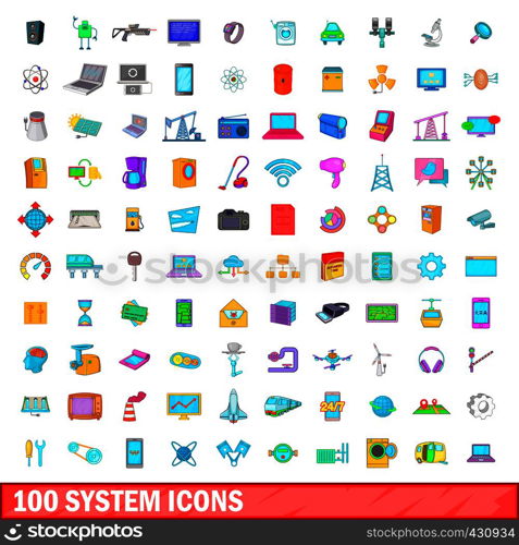 100 system icons set in cartoon style for any design vector illustration. 100 system icons set, cartoon style