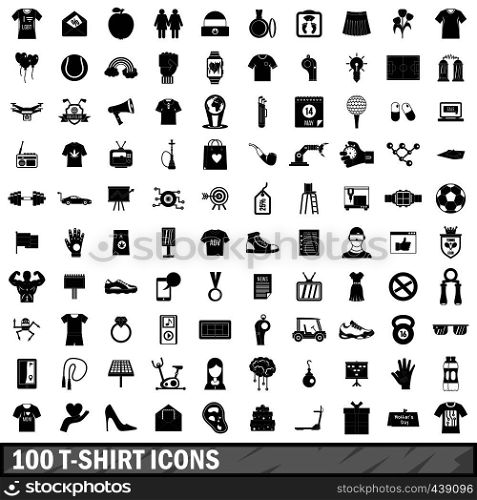 100 t-shirt icons set in simple style for any design vector illustration. 100 t-shirt icons set, simple style