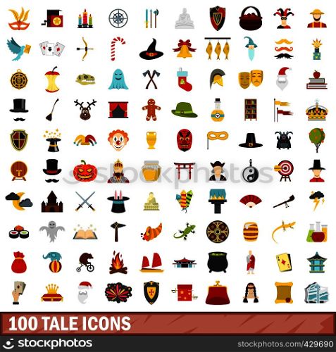 100 tale icons set in flat style for any design vector illustration. 100 tale icons set, flat style