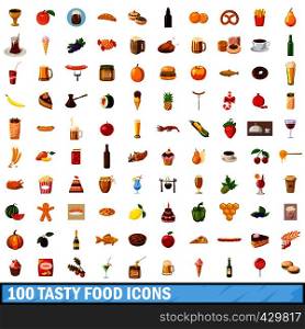 100 tasty food icons set in cartoon style for any design vector illustration. 100 tasty food icons set, cartoon style