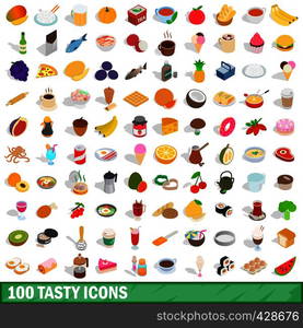 100 tasty icons set in isometric 3d style for any design vector illustration. 100 tasty icons set, isometric 3d style