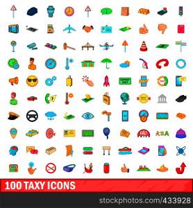100 taxy icons set in cartoon style for any design vector illustration. 100 taxy icons set, cartoon style