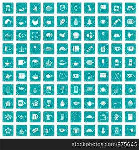 100 tea cup icons set in grunge style blue color isolated on white background vector illustration. 100 tea cup icons set grunge blue