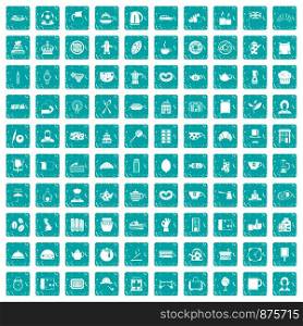 100 tea time food icons set in grunge style blue color isolated on white background vector illustration. 100 tea time food icons set grunge blue