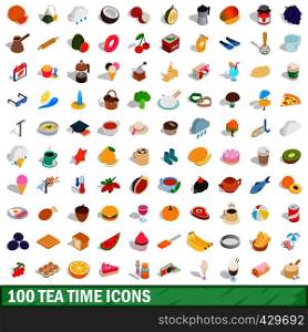 100 tea time icons set in isometric 3d style for any design vector illustration. 100 tea time icons set, isometric 3d style