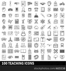 100 teaching icons set in outline style for any design vector illustration. 100 teaching icons set, outline style