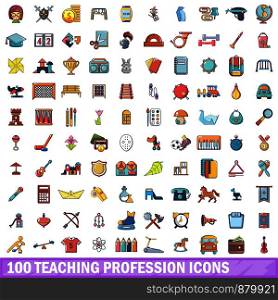 100 teaching profession icons set. Cartoon illustration of 100 teaching profession vector icons isolated on white background. 100 teaching profession icons set, cartoon style
