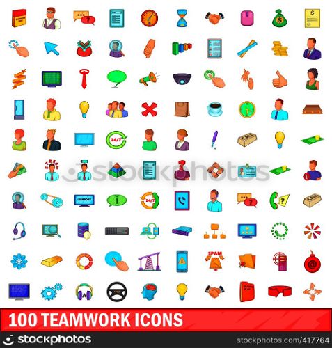100 teamwork icons set in cartoon style for any design vector illustration. 100 teamwork icons set, cartoon style