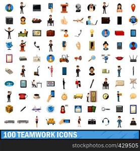 100 teamwork icons set in cartoon style for any design vector illustration. 100 teamwork icons set, cartoon style