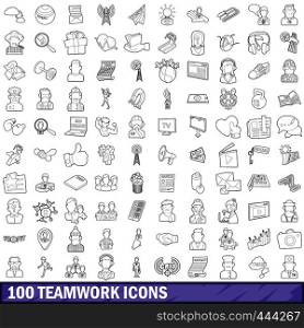 100 teamwork icons set in outline style for any design vector illustration. 100 teamwork icons set, outline style