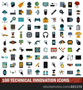 100 technical innovation icons set in flat style for any design vector illustration. 100 technical innovation icons set, flat style